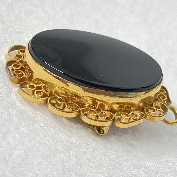 Carla Pendant/Brooch 1/20 12K GF Black Stone Filagree Setting - Picture 3 of 8